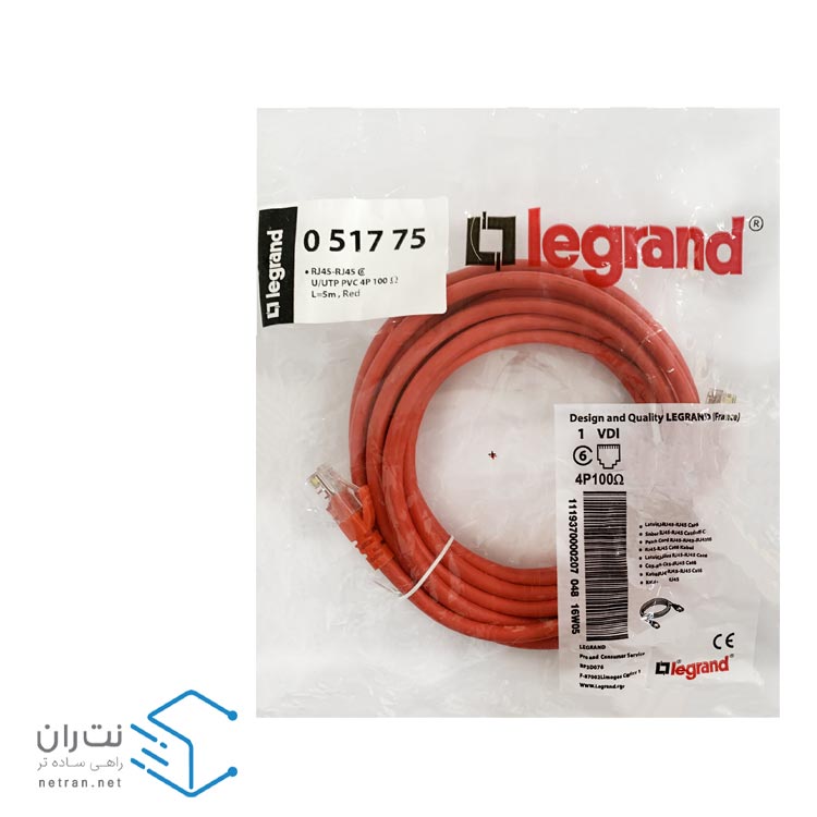 پچ کورد لگراند (کابل لن) Cat6 UTP روکش PVC قرمز 5 متری-4